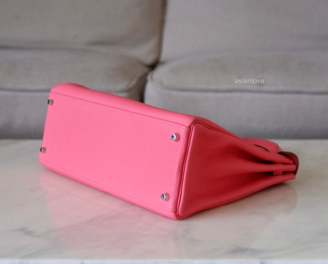 HERMES Kelly 35 Pink Rose Lipstick Togo Palladium Hardware Q Square Stamp