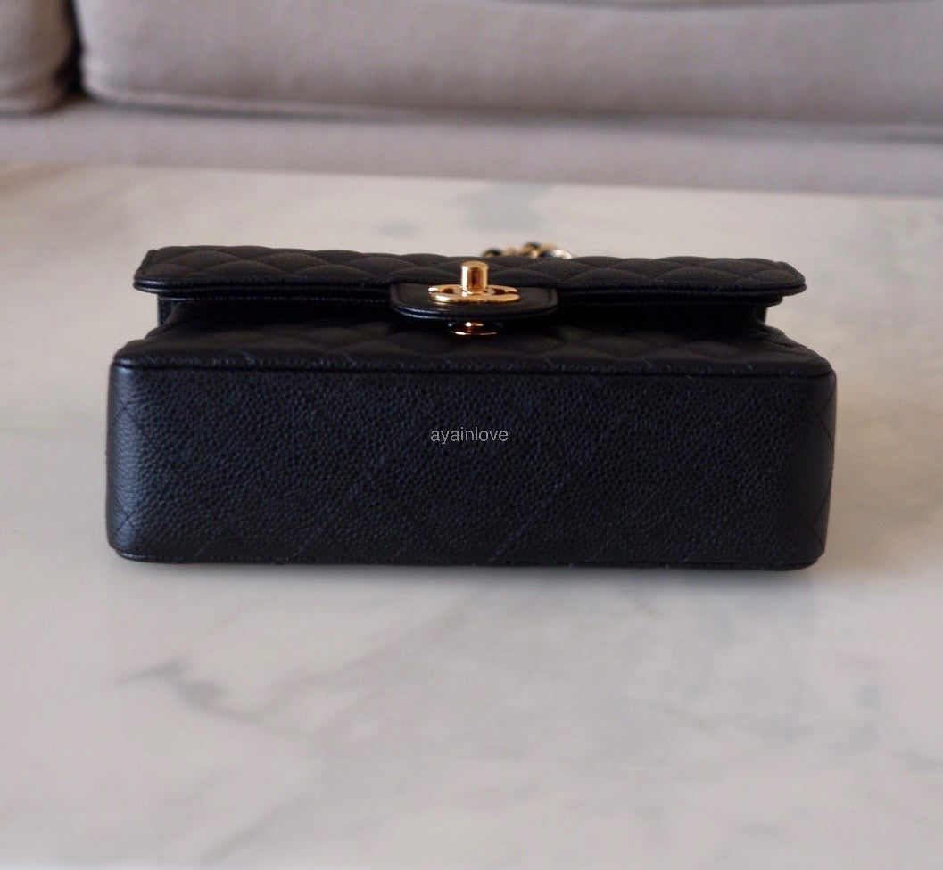 CHANEL Black Caviar Quilted Small Classic Flap Bag Gold Hardware