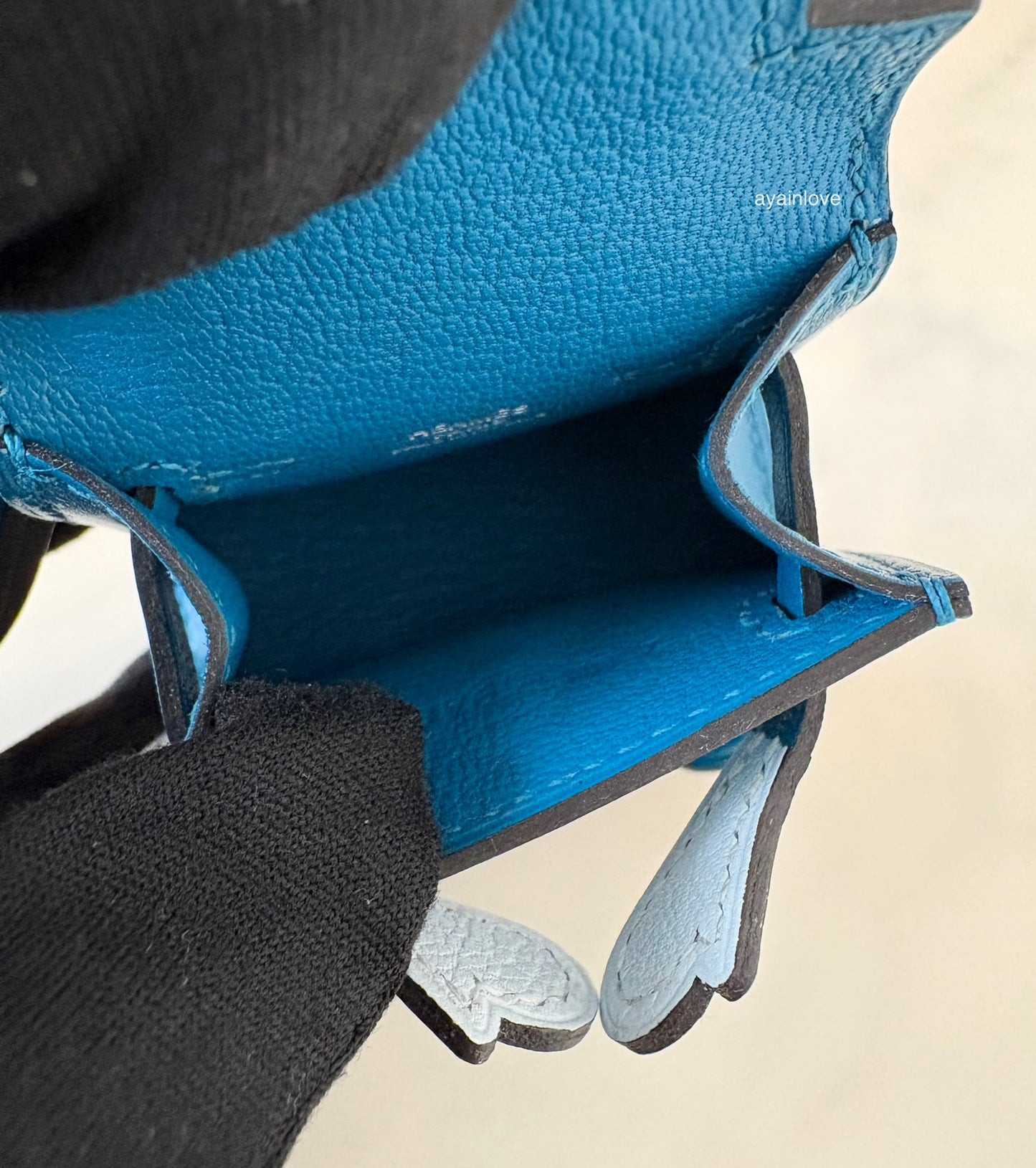 HERMES Kelly Doll Dole Tadelakt Bleu Izmir Bag Charm Palladium Hardware Z Stamp