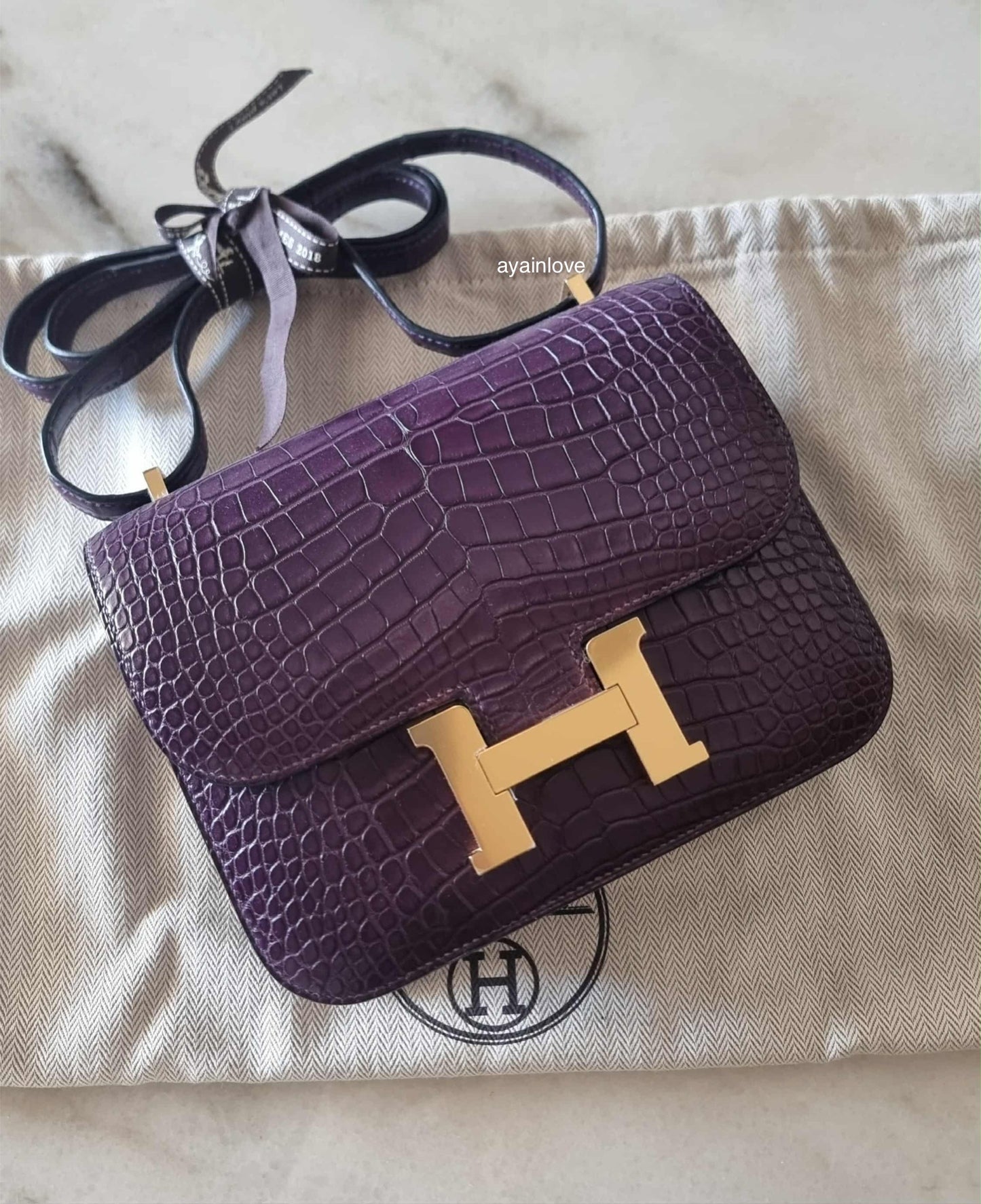 HERMES Constance Mini 18 Amethyst Matte Alligator Gold Hardware Y Stamp
