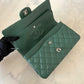 CHANEL Dark Green Lambskin Medium/Large Classic Flap Silver Hardware