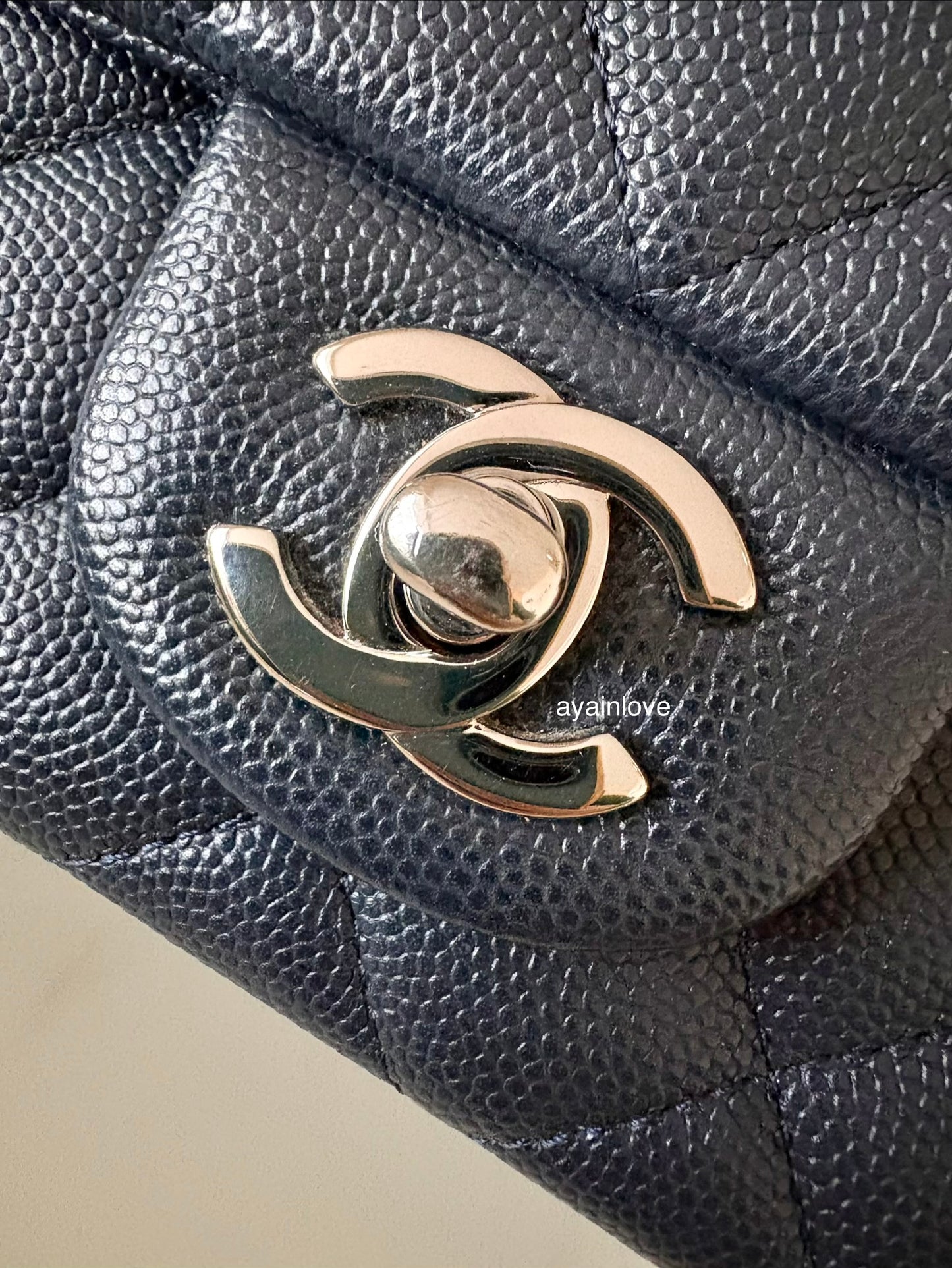 CHANEL 18B Navy Blue Caviar Quilted Rectangular Mini Flap Bag Silver Hardware