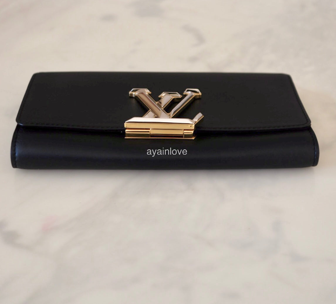 LOUIS VUITTON Black Calfskin Louise Pochette Clutch GM Bag
