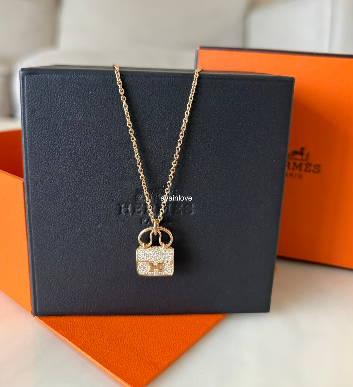 HERMES Amulettes Constance Pendant 18KT Rose Gold and Diamonds Necklace