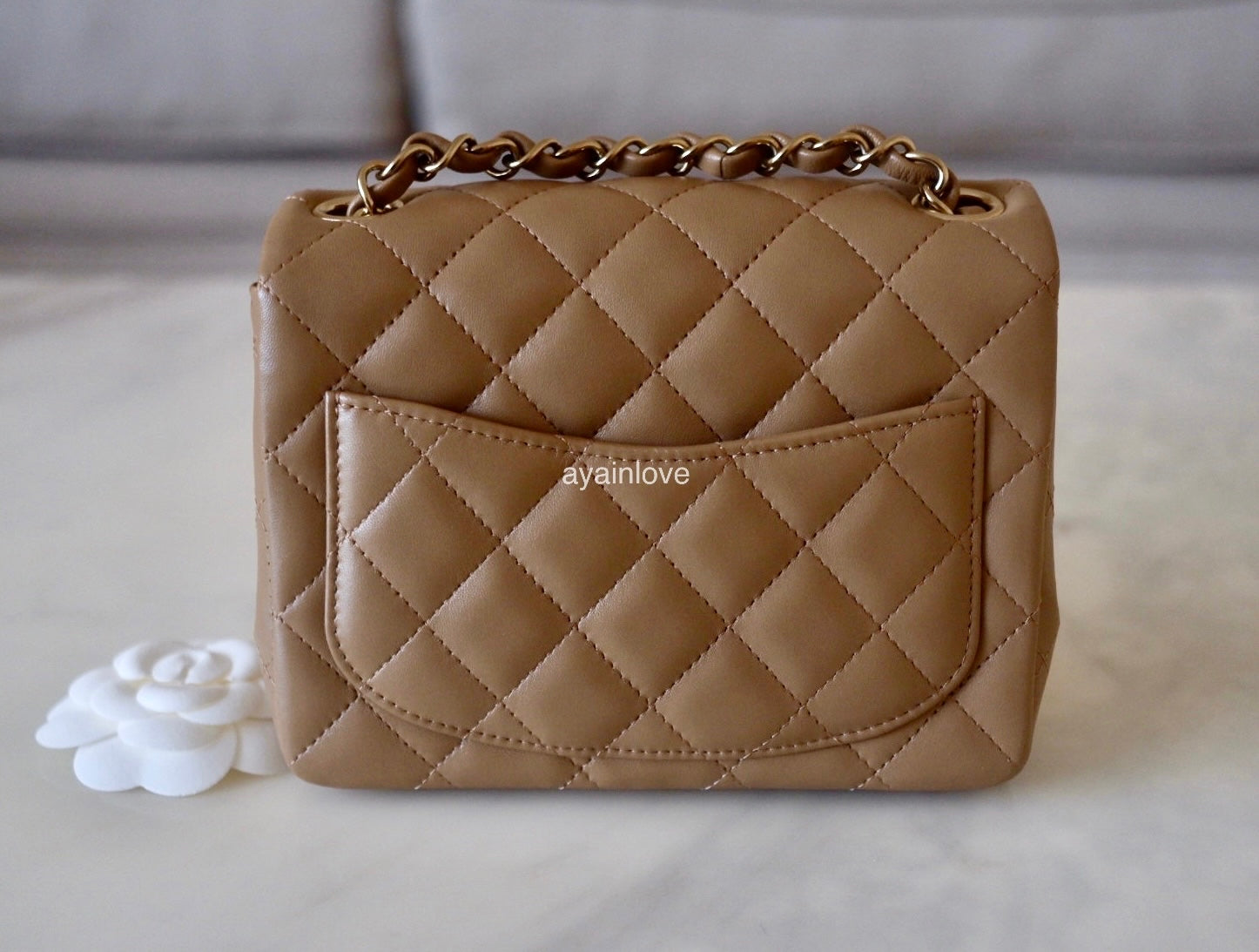 Chanel mini square beige deals