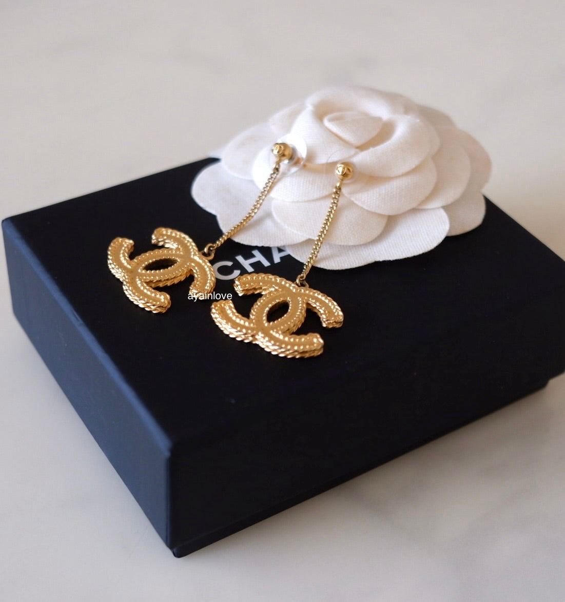 CHANEL Baroque Large CC Dangle Stud Earrings Gold Hardware