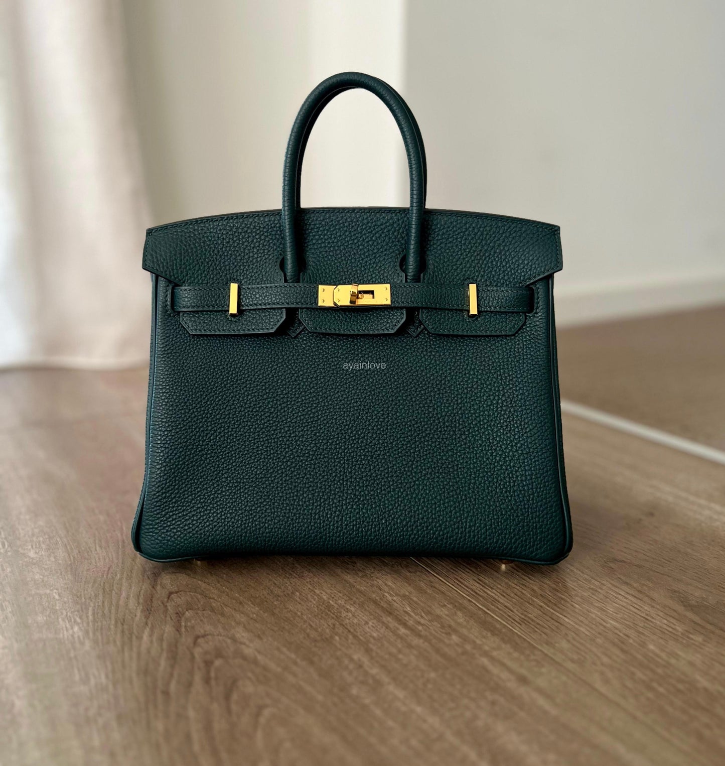 HERMES Birkin 25 Vert Cypress Togo Bag Gold Hardware U Stamp