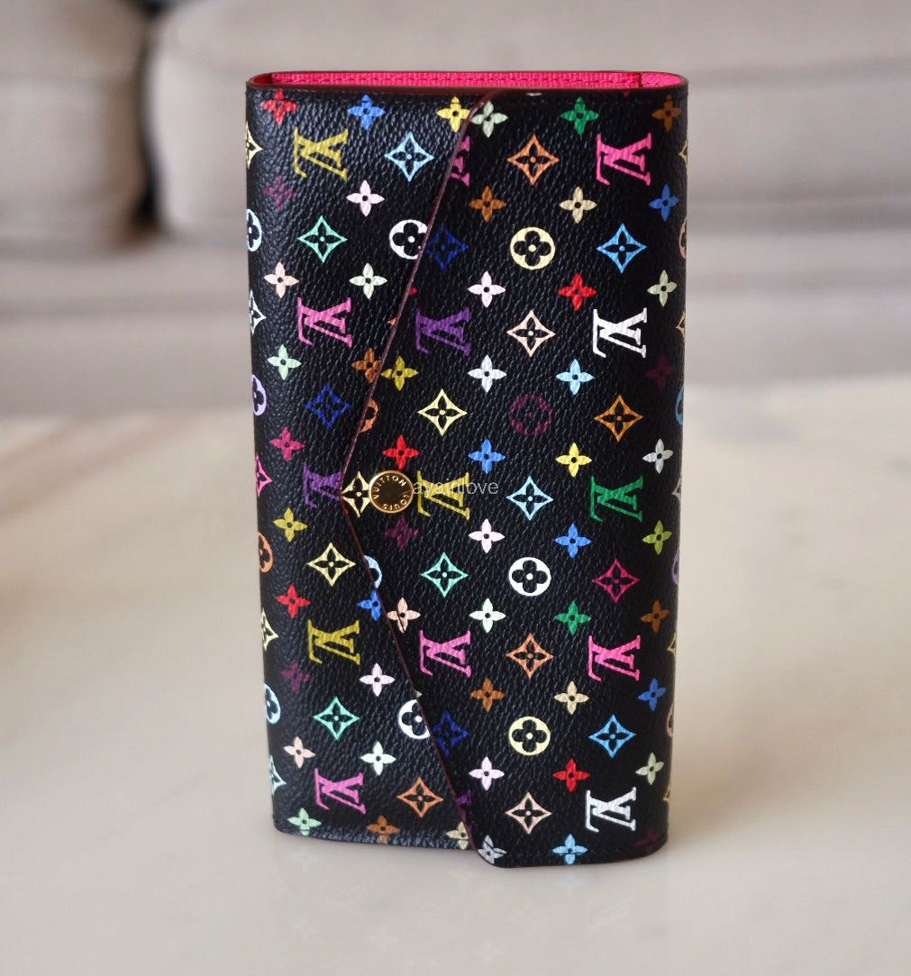 LOUIS VUITTON LV Black Murakami Multicolour Sarah Wallet Gold Hardware