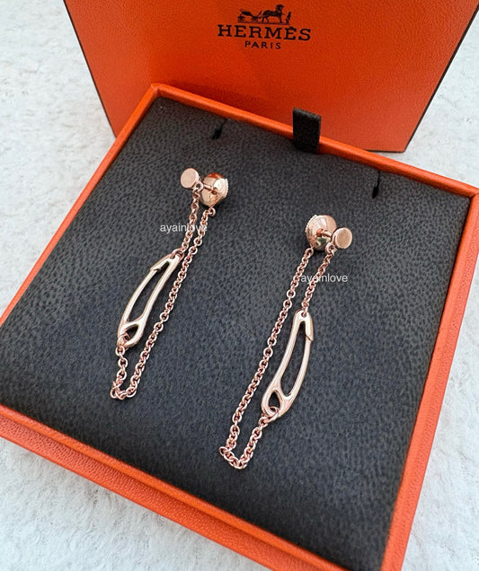 HERMES Chaine d’ Ancre Punk 18KT Rose Gold Earrings