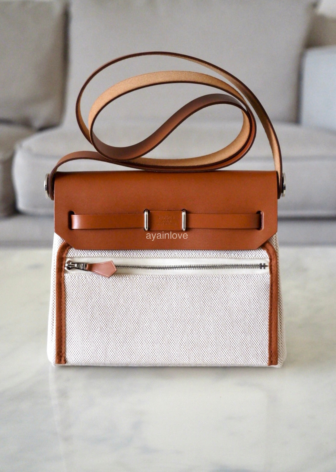 HERMES Herbag Mini Zip 20 Vache Hunter Ecru Beige/Fauve Palladium Hardware W Stamp