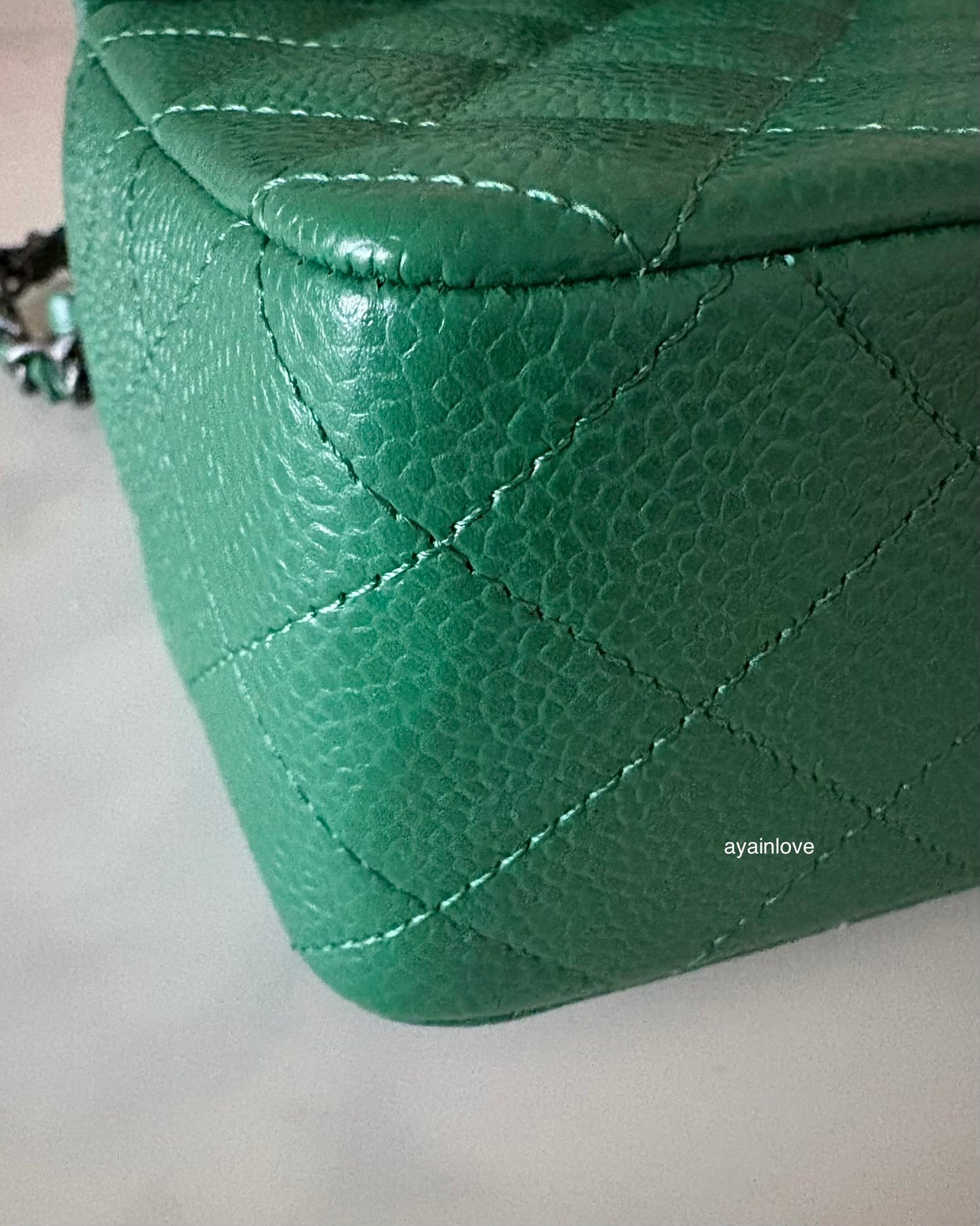 CHANEL Green Caviar Classic Quilted Rectangular Mini Flap Bag Ruthenium Hardware