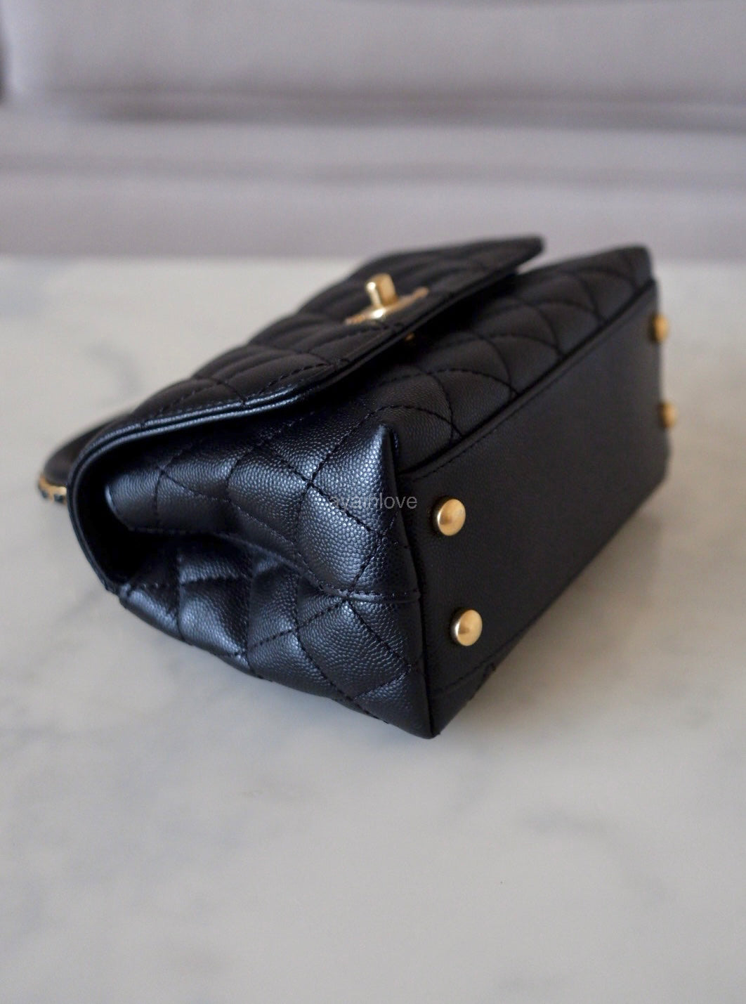 CHANEL Black Caviar Coco Chain Leather Handle Mini 19cm *Microchipped* Brushed Gold Hardware