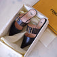 FENDI Vitello Maya Black FF Embossed Monogram Buckle Flat Slides Mules Size 38