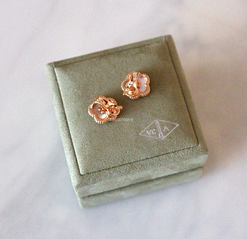 Van Cleef Arpels VCA Lucky Spring Plum Blossom Mother of Pearl 18KT Rose Gold Earrings