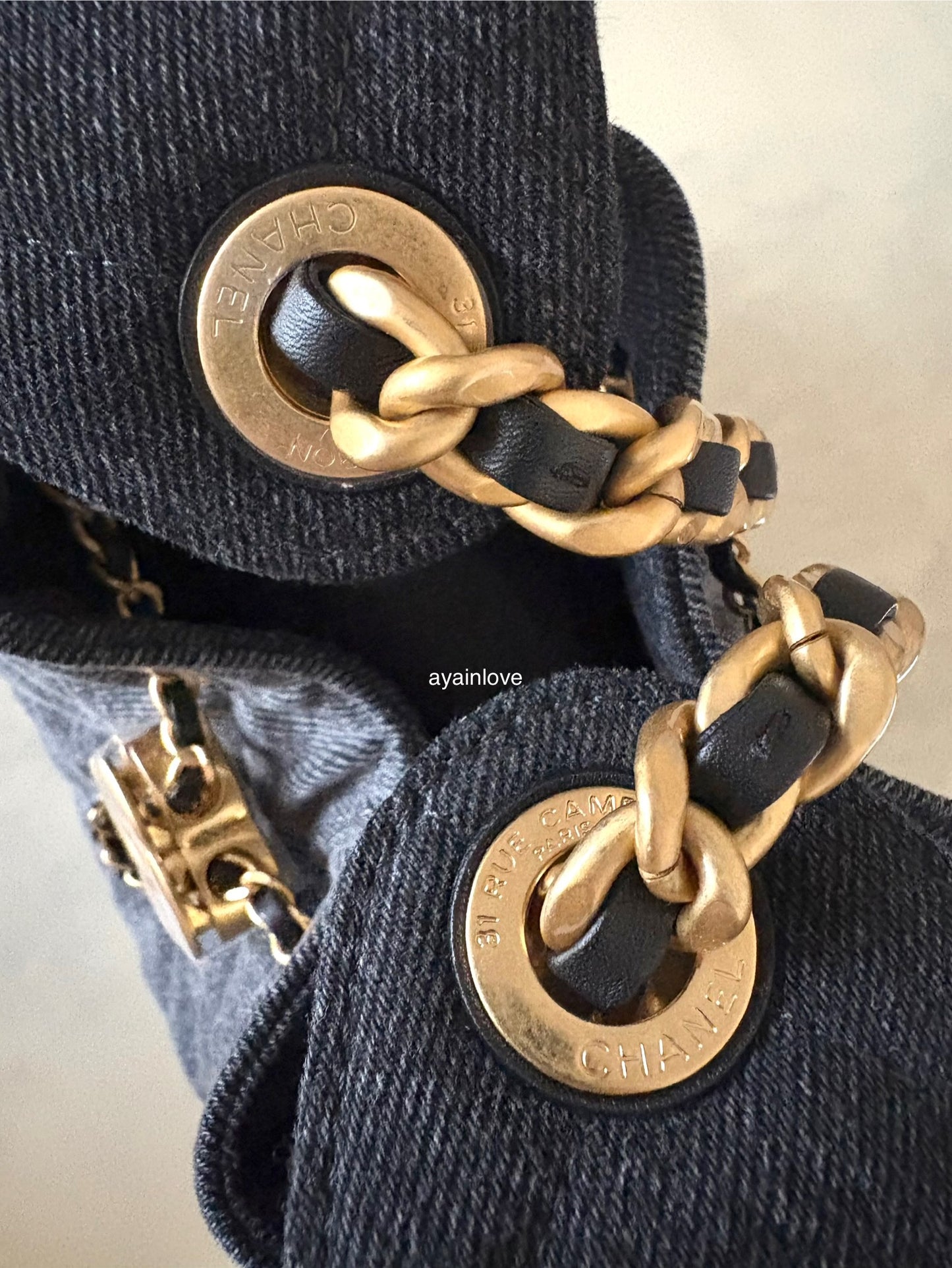 CHANEL 26P Black Washed Denim Small 25 Bag Gold Hardware