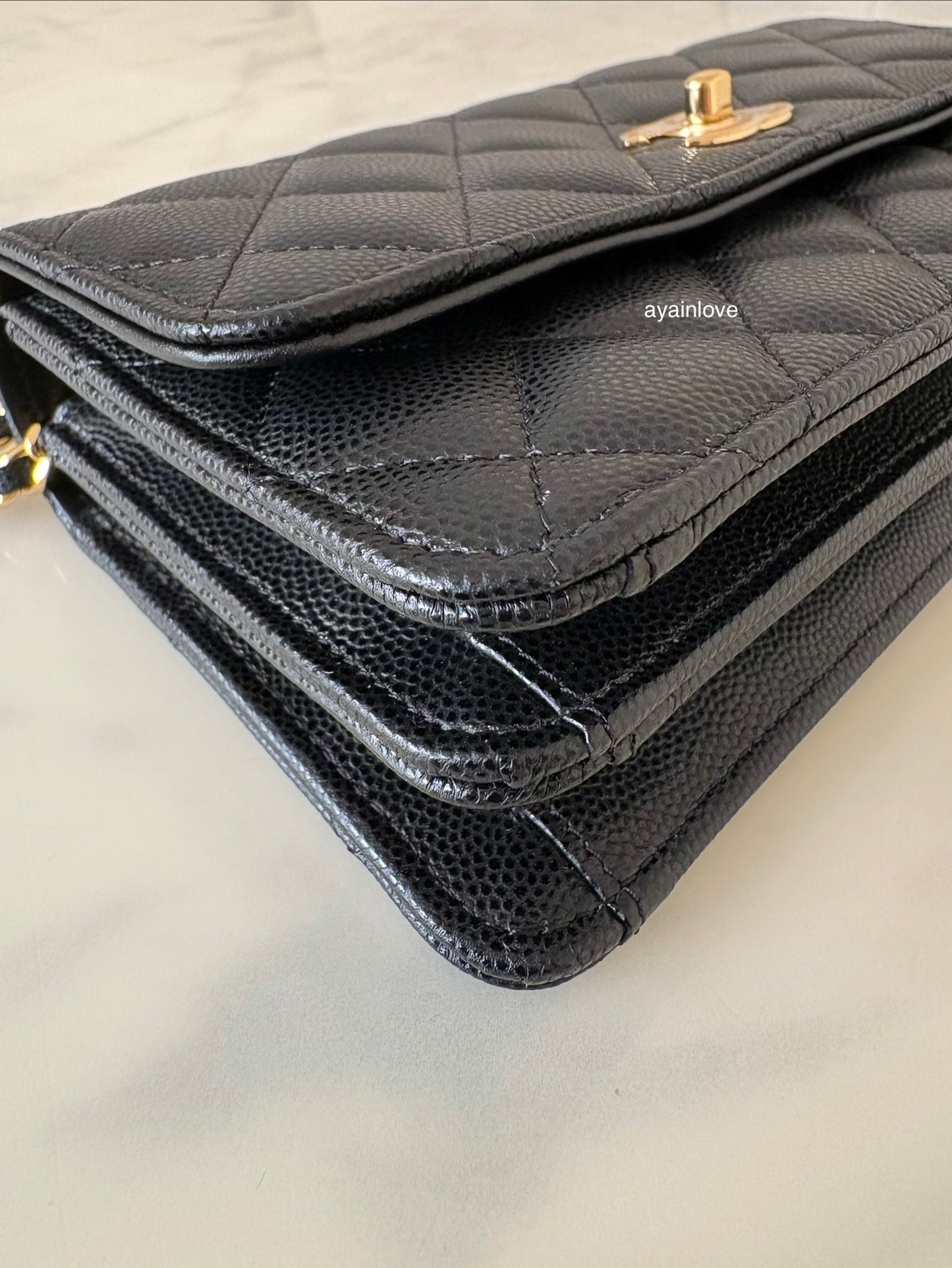 CHANEL 23S Black Caviar Wallet on Chain with Bag Charm Gold Hardware