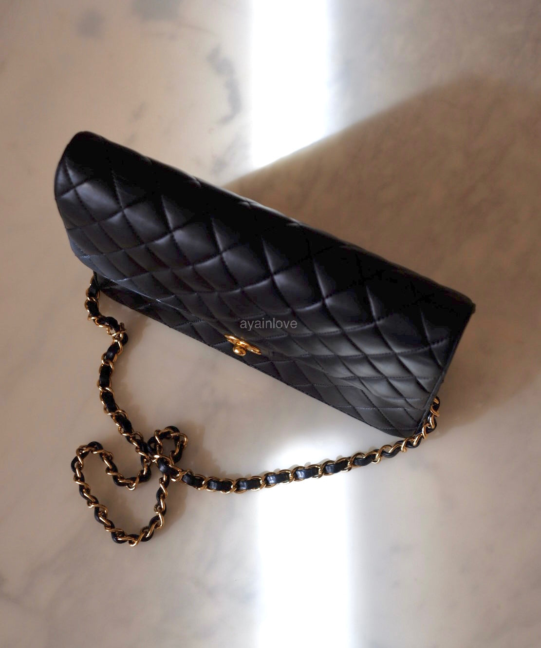 CHANEL Black Lambskin Turnlock Quilted Medium Half Flap Bag Gold Hardware