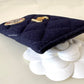 CHANEL 18A Charming Navy Blue/Burgundy Wool/Calfskin Flat Card Holder Oversized CC Gold Hardware