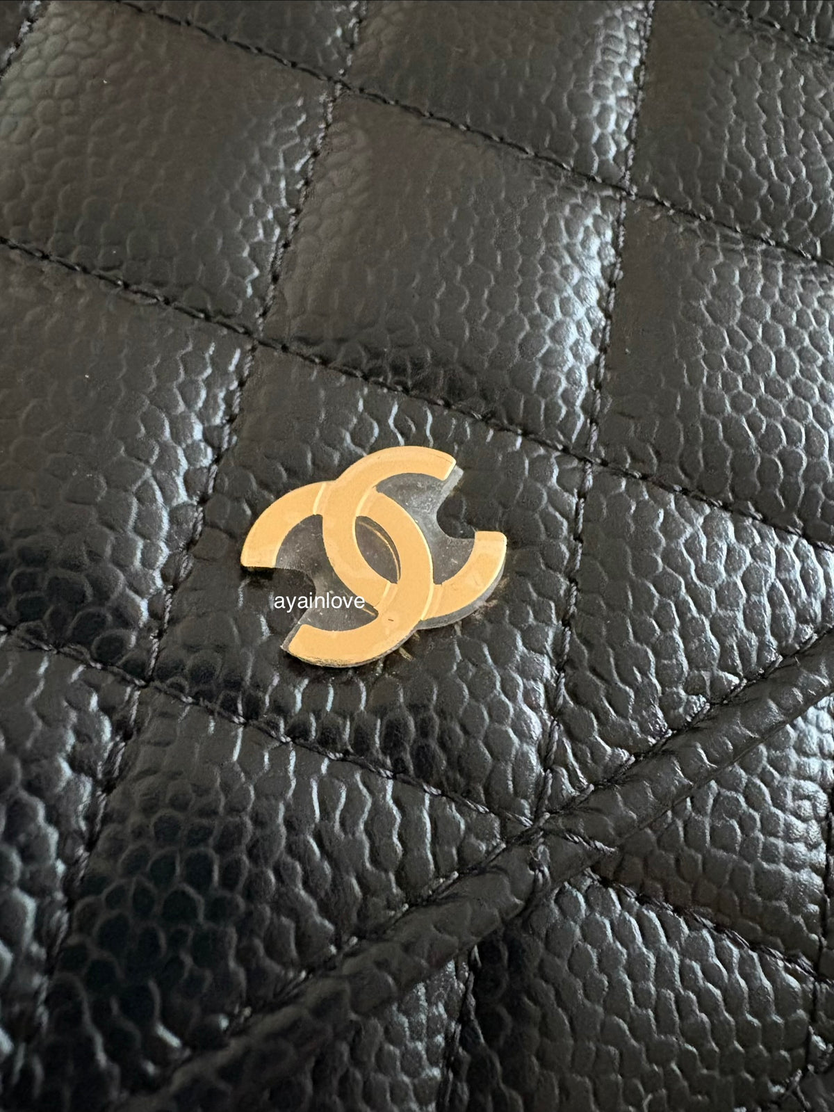 CHANEL Black Caviar Microchipped Classic Wallet On Chain Gold Hardware