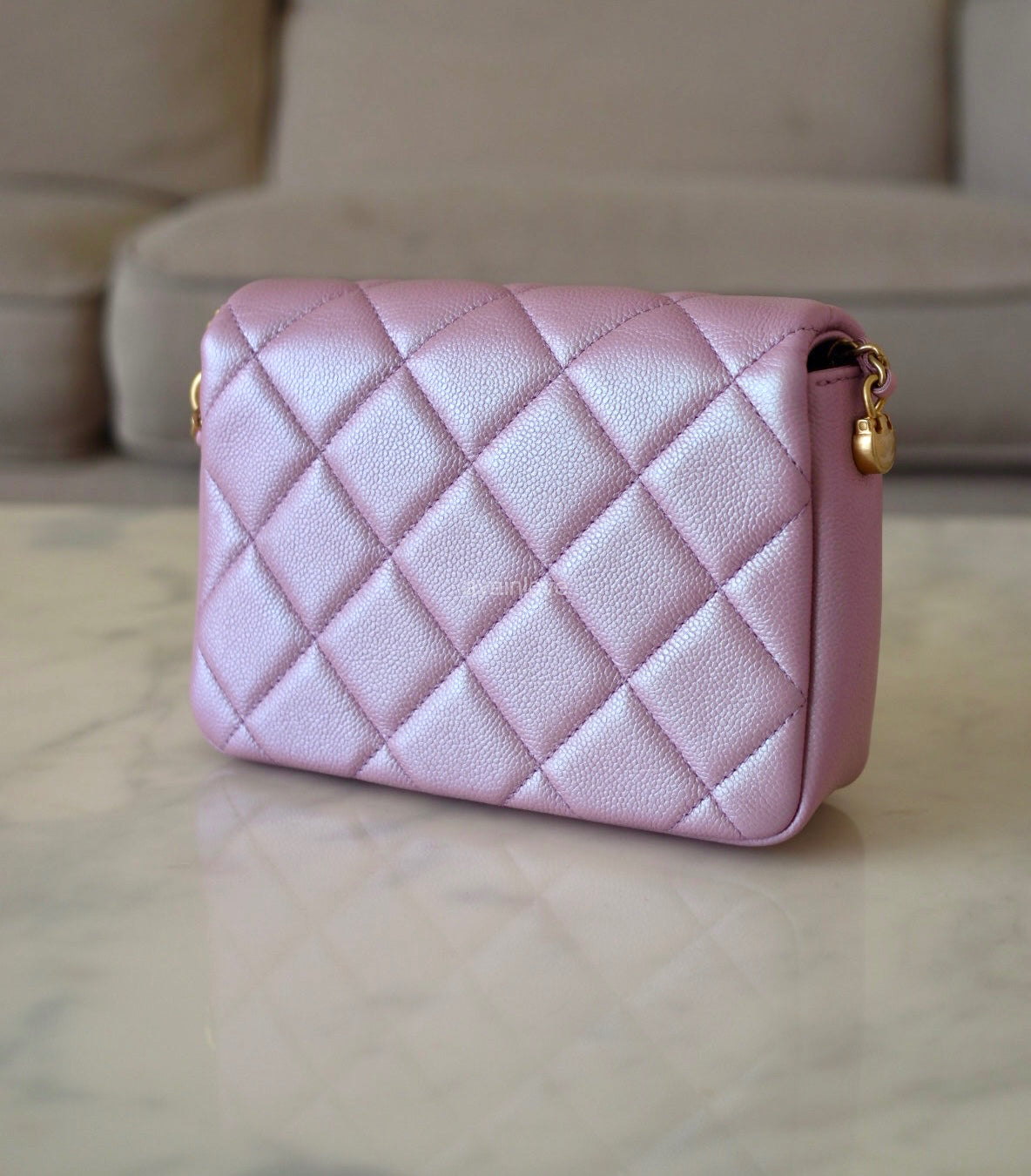 CHANEL 21K Iridescent Pink Caviar My Perfect Square Mini Flap Bag Gold Hardware