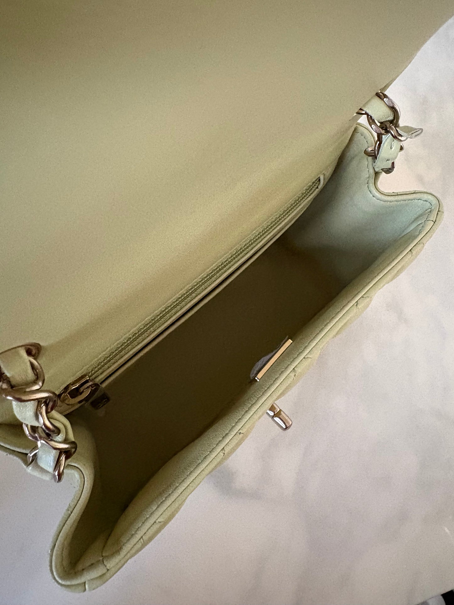 CHANEL 23C Light Green Microchipped Classic Quilted Square Mini Flap Bag Light Gold Hardware
