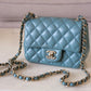 CHANEL 2022 Turquoise Blue Lambskin Microchipped Quilted Square Mini Flap Bag Light Gold Hardware