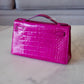 HERMES Kelly Pochette Rose Scheherazade Shiny Alligator Gold Hardware C Stamp