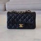 CHANEL 18B Black Caviar Quilted Rectangular Mini Flap Bag Light Gold Hardware
