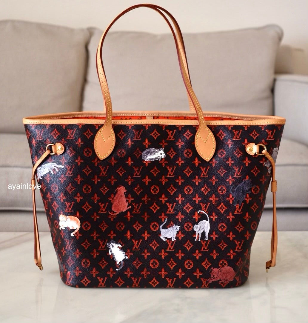 LOUIS VUITTON LV Limited Edition Grace Coddington Catogram Canvas Neverfull MM