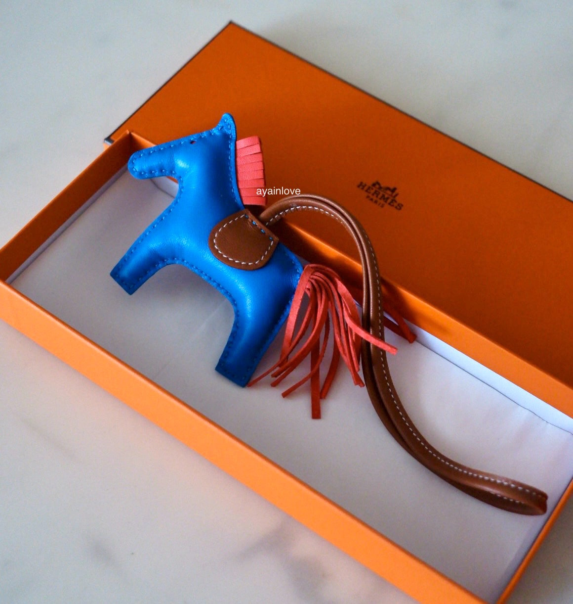 HERMES Rodeo PM Tricolour Blue Zanzibar/Rose Texas/Gold Bag Charm
