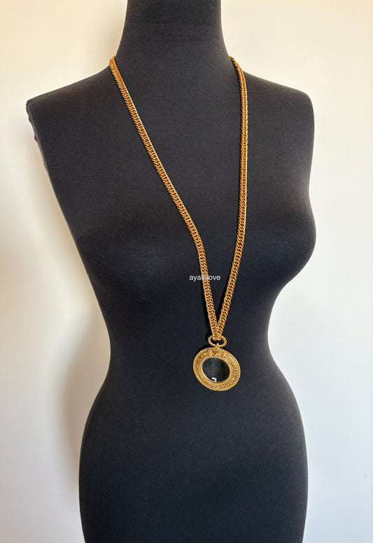 CHANEL Vintage CC Round Eyeglass Pendant Necklace 24KT Gold Plated Hardware