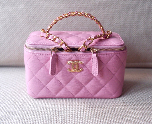 CHANEL 22S Pick Me Up Pink Caviar Top Handle Vanity Brushed Gold Hardware