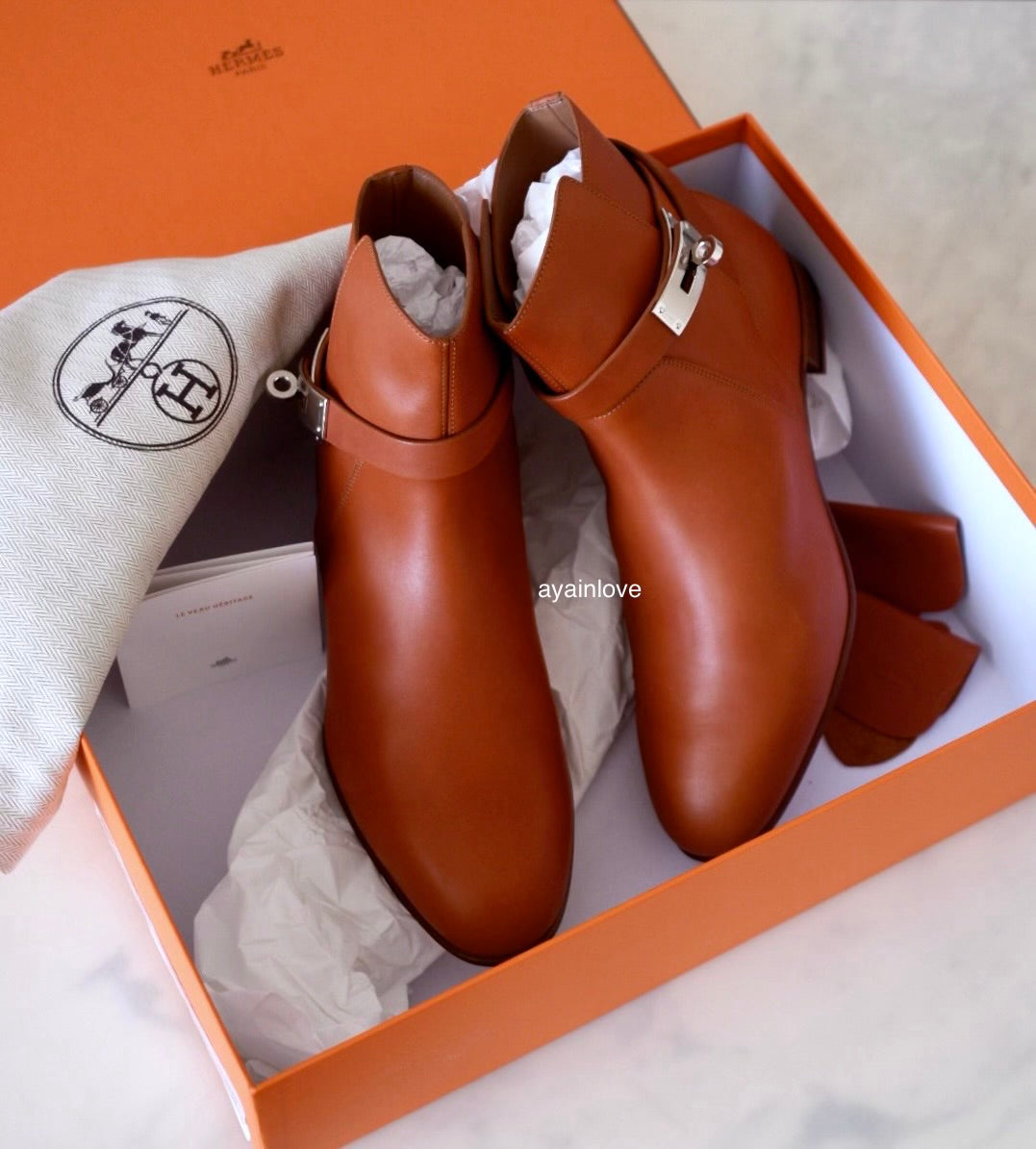 HERMES Naturel Brown Calfskin Neo Ankle Kelly Boots Shoes Palladium Hardware Size 39