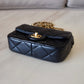 CHANEL 24S Black Lambskin Twin Pearls Quilted Mini Flap Bag Adjustable Gold Hardware