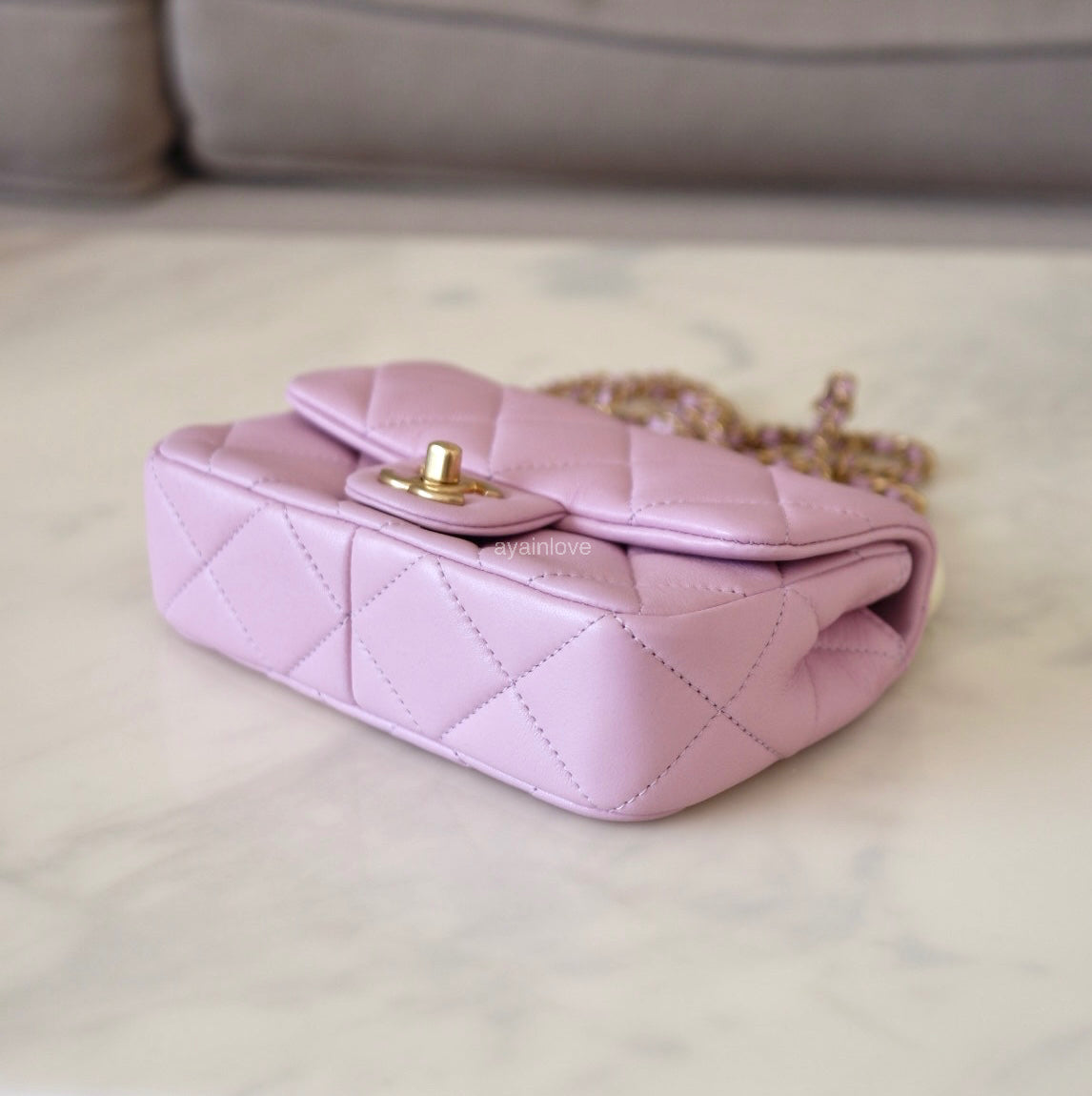 CHANEL 24S Pink Lambskin Twin Pearls Quilted Mini Flap Bag Adjustable Gold Hardware