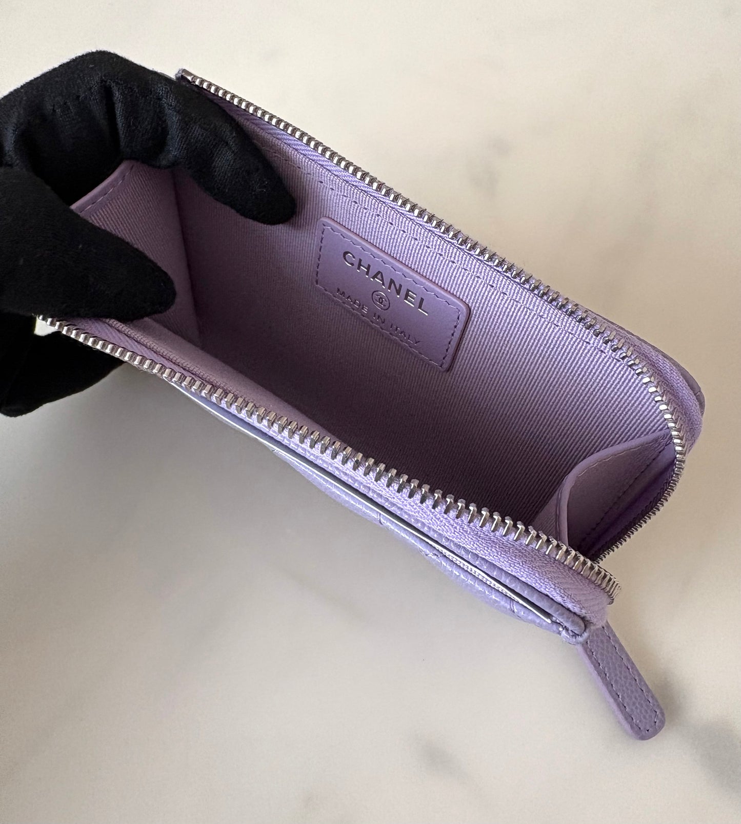 CHANEL Light Purple Caviar New Style XL Zippy Card Holder Wallet Silver Hardware