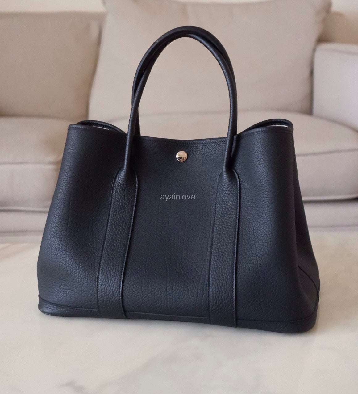 HERMES Garden Party 36 Noir Black Bag Palladium Hardware Stamp U