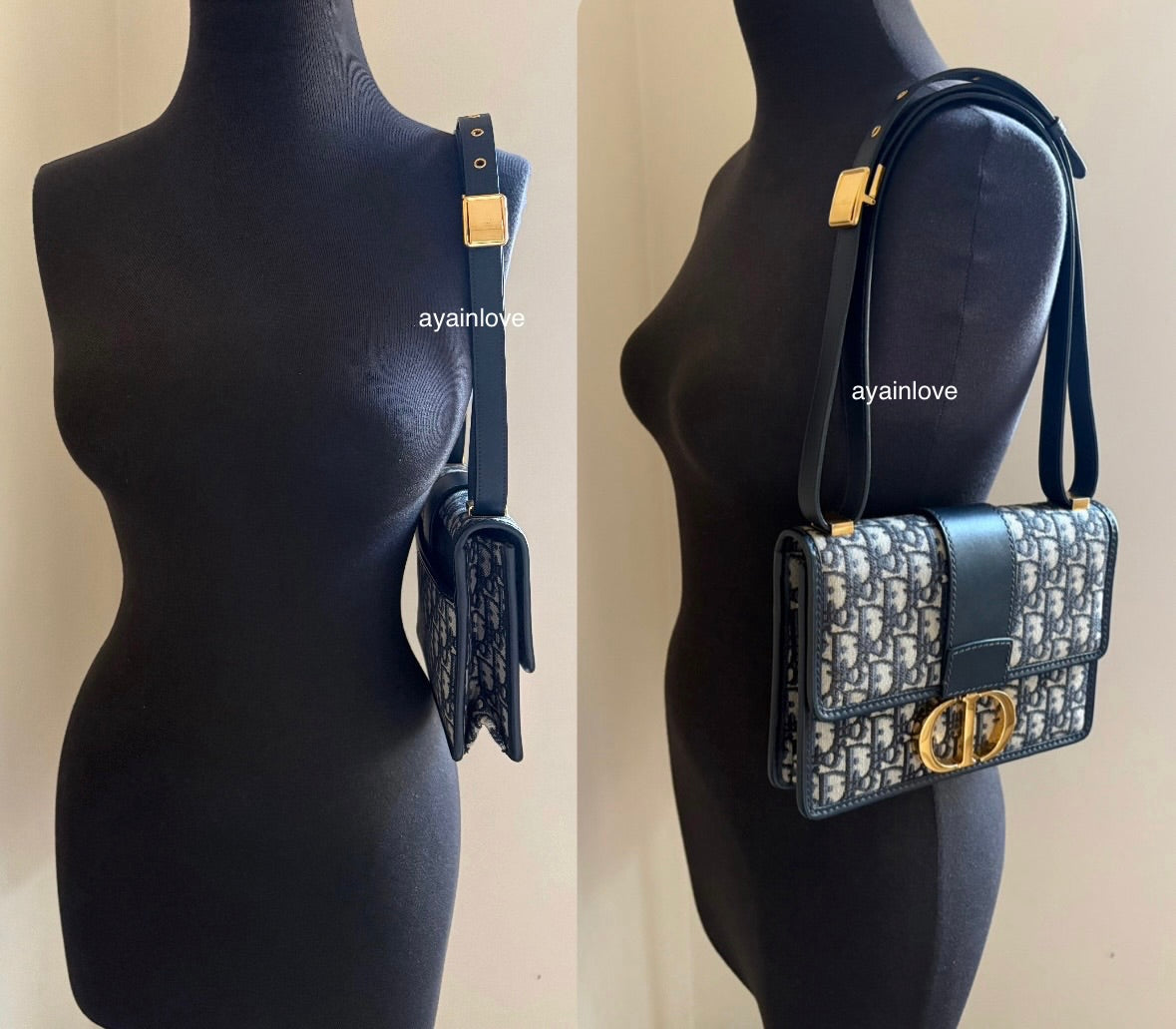 DIOR Montaigne 30 Blue Oblique Jacquard Medium Flap Bag Gold Hardware