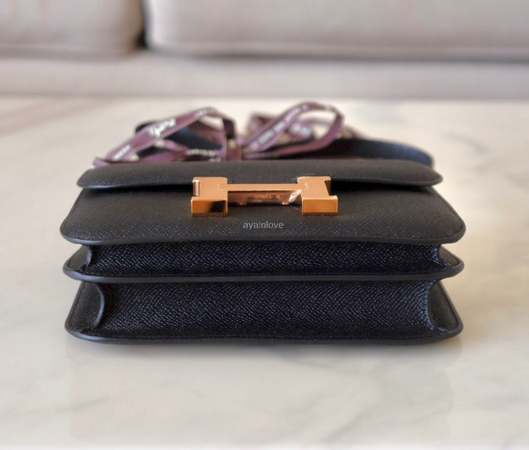 HERMES Constance Mini 18 Noir Black Epsom Rose Gold Hardware W Stamp