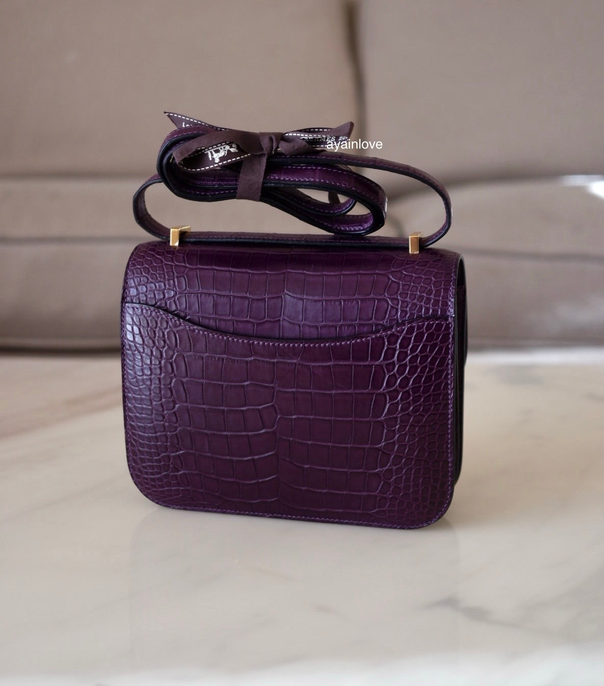 HERMES Constance Mini 18 Amethyst Purple Matte Alligator Leather Gold Hardware Y Stamp