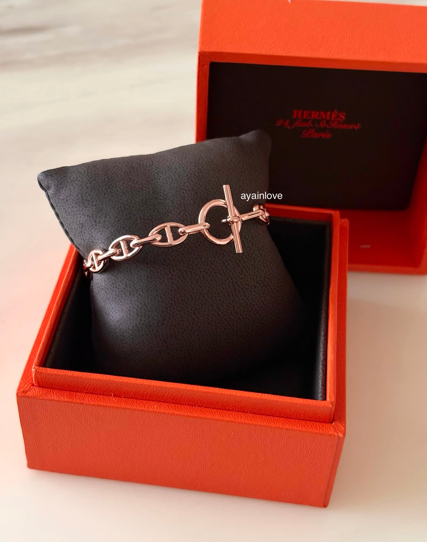 HERMES Enchaine Chaine d’ Ancre 18KT Rose Gold Bracelet PM Toggle Clasp Size ST