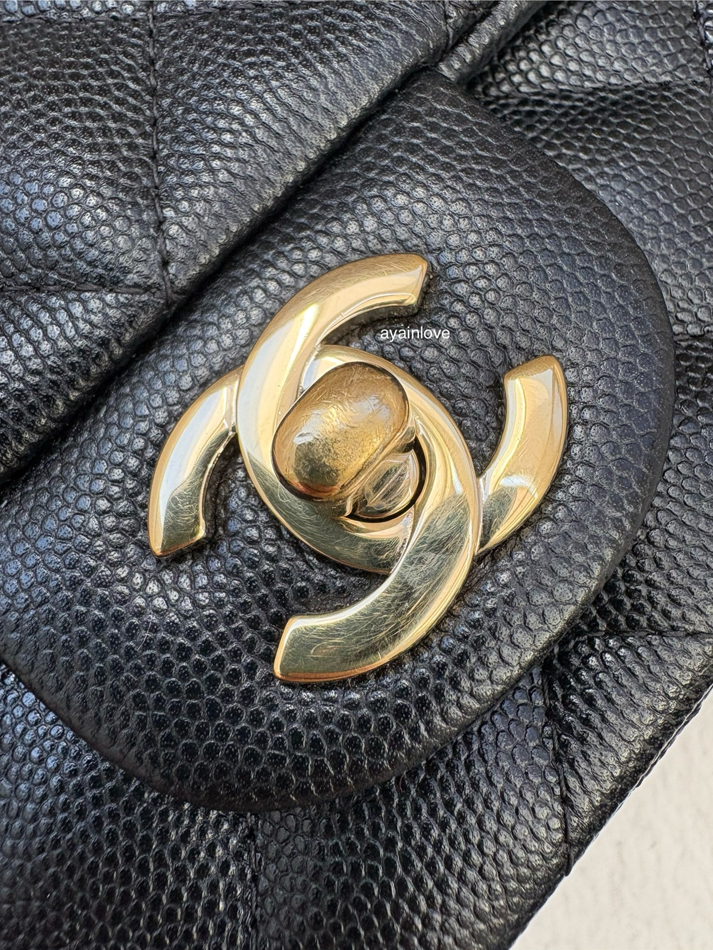 CHANEL 18B Black Caviar Quilted Rectangular Mini Flap Bag Light Gold Hardware