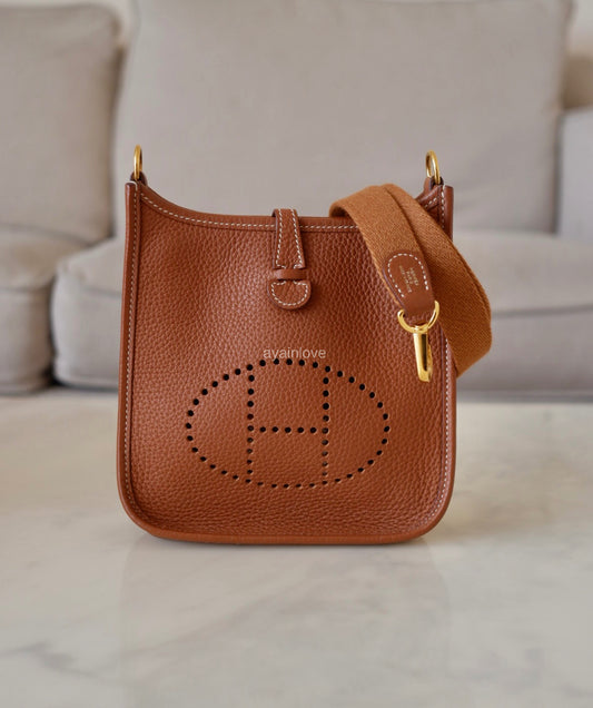 HERMES Mini Evelyne TPM 16 Amazone Gold Clemence Gold Hardware Z Stamp