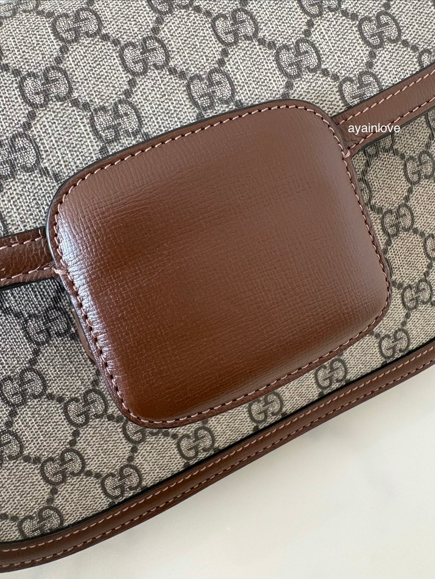 Gucci Horsebit 1955 Medium Brown GG Supreme Monogram Bag Gold Hardware