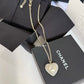 CHANEL 22B Heart Pearl Crystal CC Necklace Light Gold Hardware