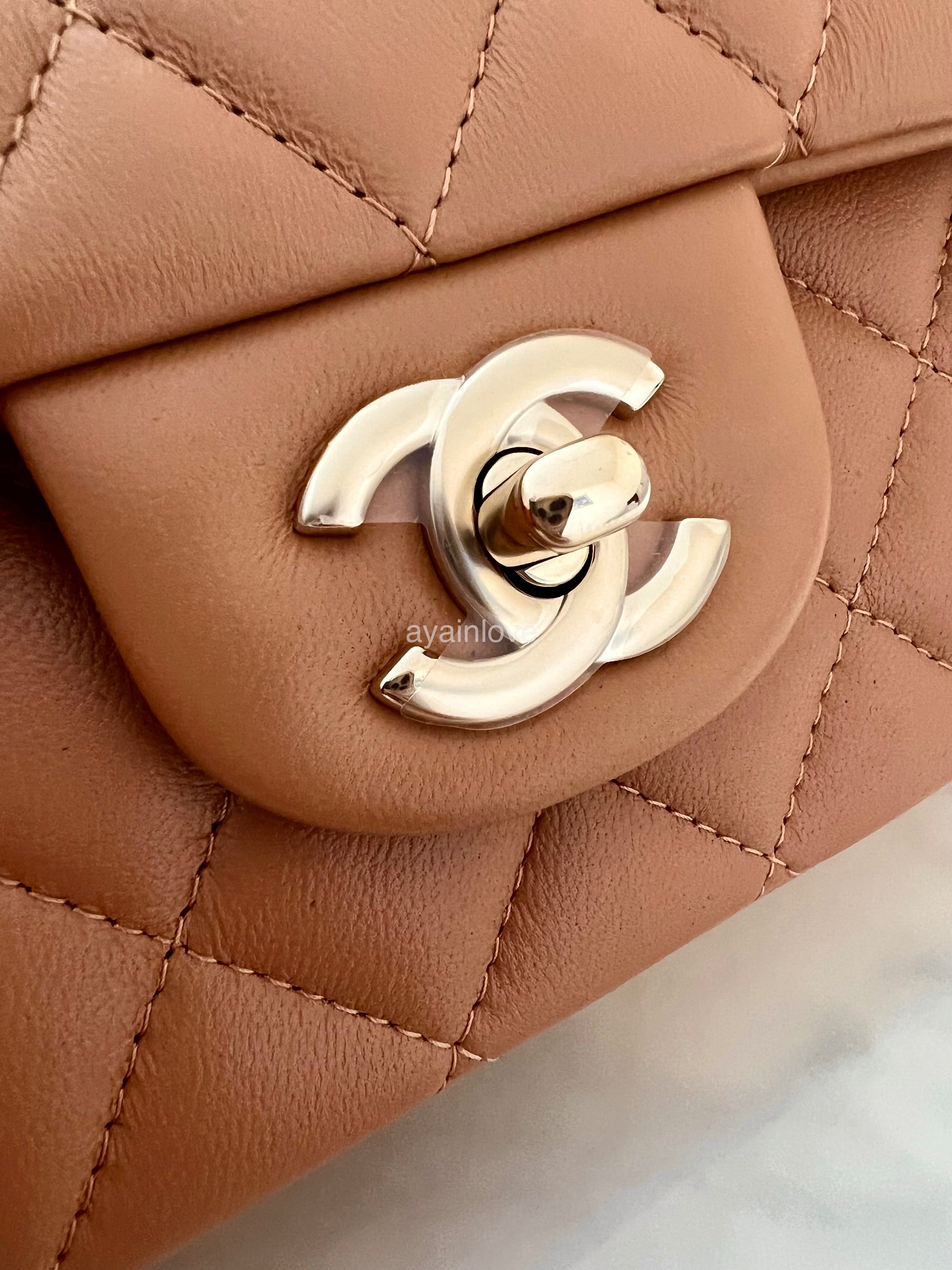 Chanel Mini Bag Beige CHANEL 23P Dark Beige Lamb Skin Microchipped