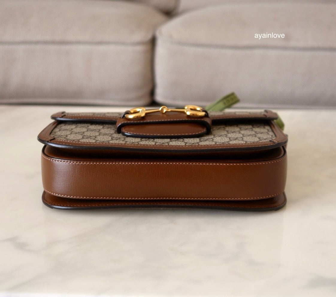 Gucci Horsebit 1955 Medium Brown GG Supreme Monogram Bag Gold Hardware