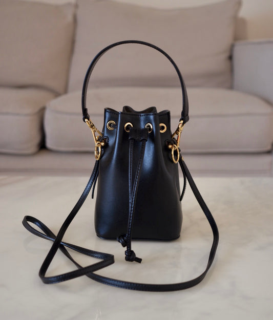FENDI Mon Tresor Black Calfskin Bucket Mini Bag Gold Hardware