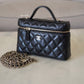 CHANEL Black Caviar Top Handle Flat Vanity on Chain Light Gold Hardware