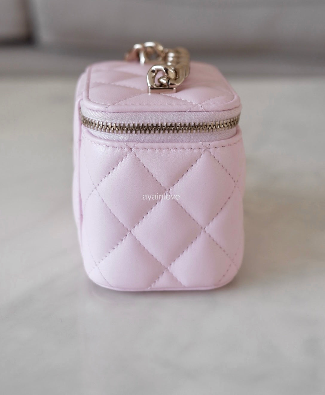 CHANEL 22S Light Pink Lamb Skin Square Vanity on Coco Chain Strap